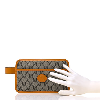 Gucci GG Supreme Monogram Textured Calfskin Retro Interlocking G Travel Pouch Beige Yellow 2 of 10