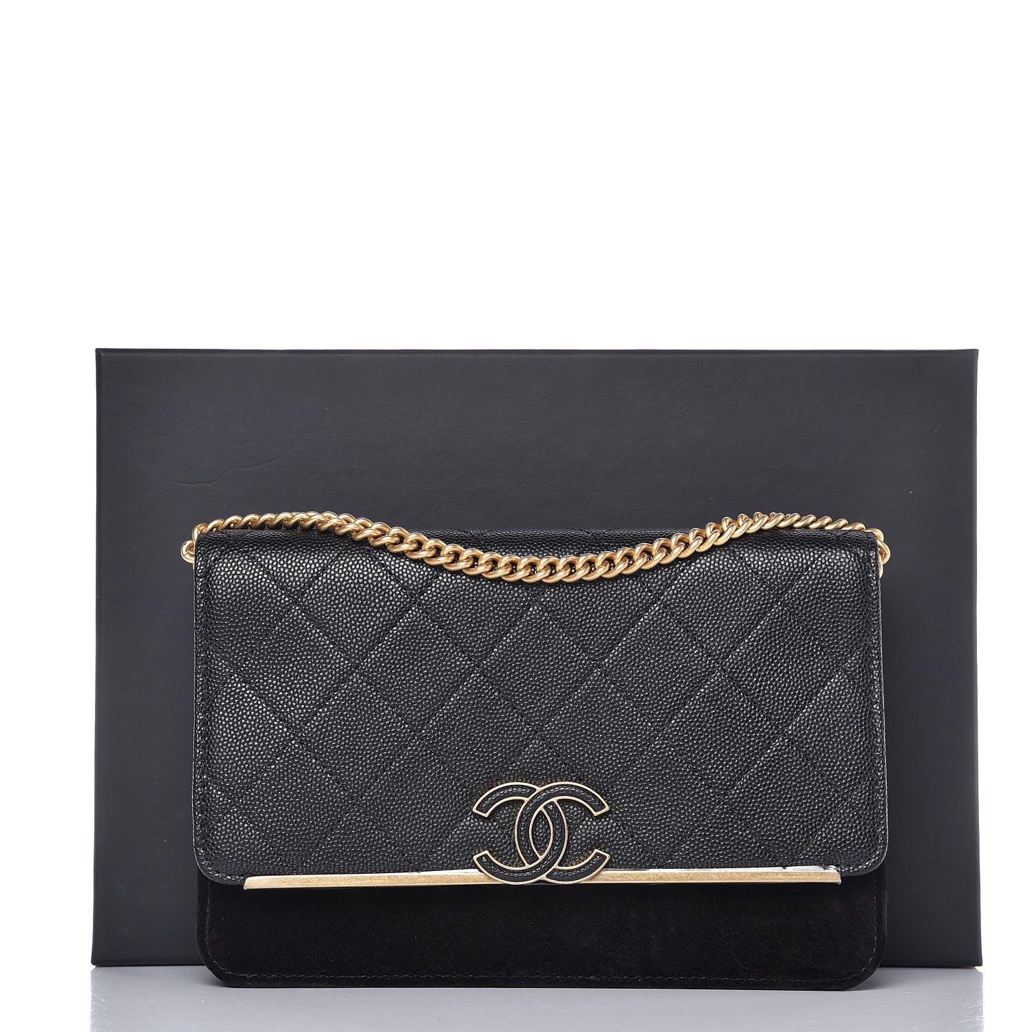 Chanel Caviar Suede Stitched Lady Coco Wallet On Chain WOC Black 9 of 9
