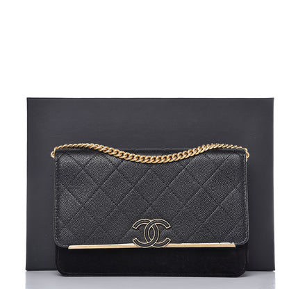 Chanel Caviar Suede Stitched Lady Coco Wallet On Chain WOC Black 9 of 9