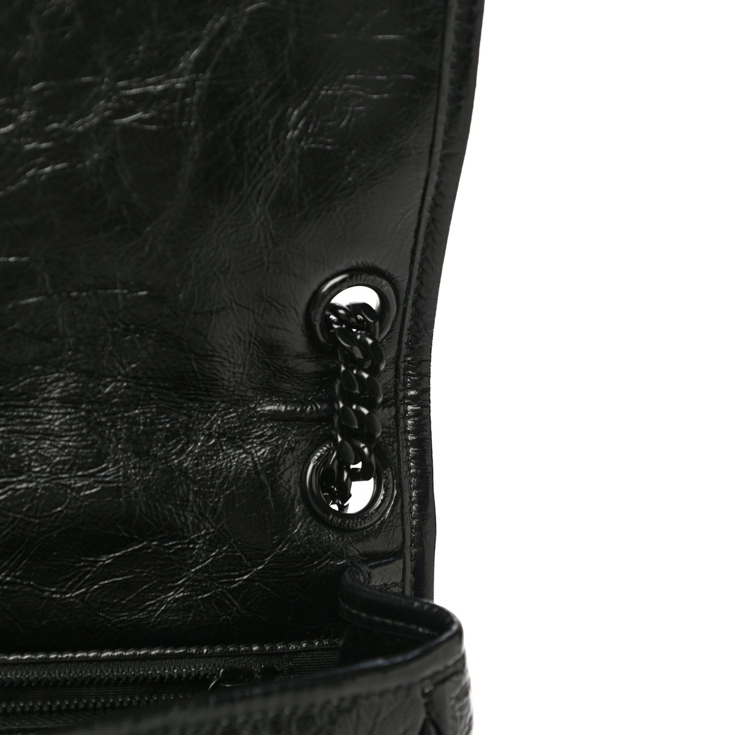 Crinkled Calfskin Matelasse Monogram Medium Niki Chain Satchel Black