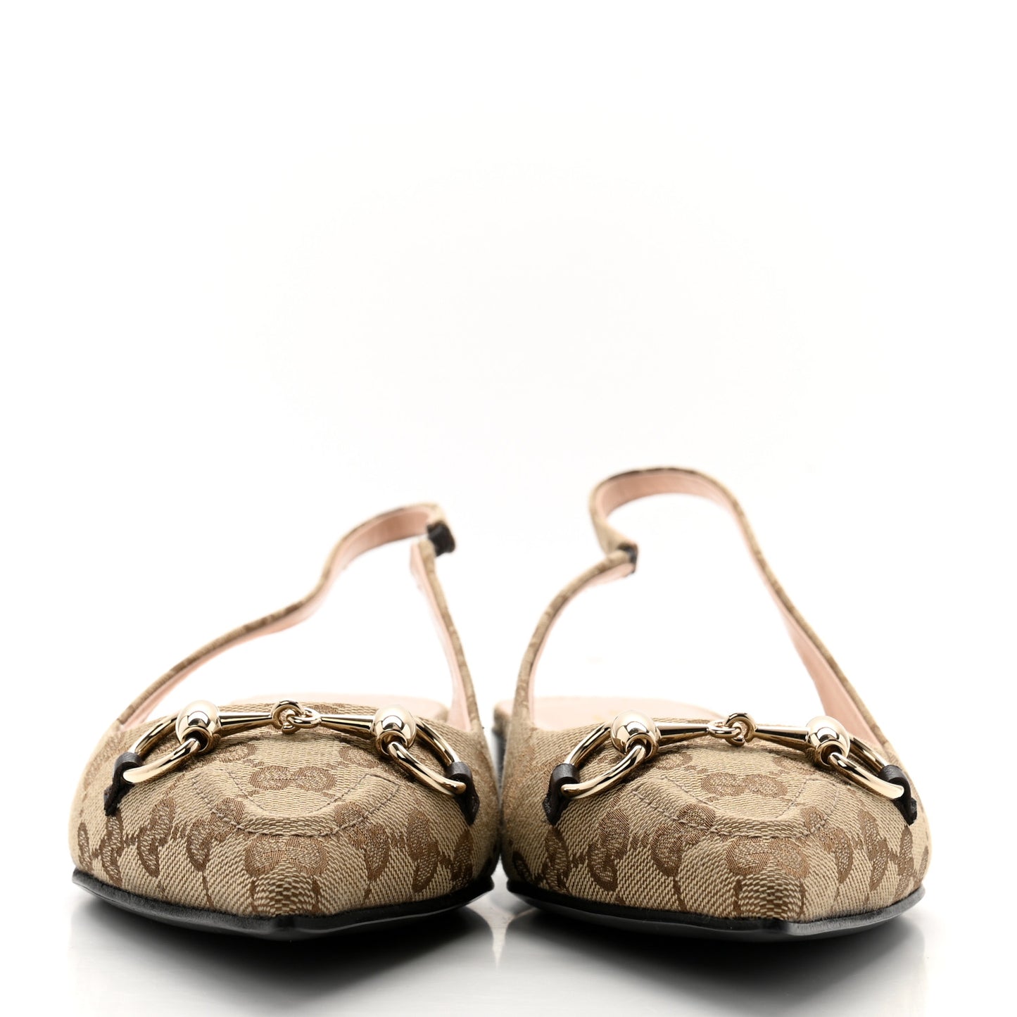 Monogram Horsebit Womens Slingback Ballet Flat 39 Beige Ebony Cocoa