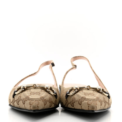 Gucci Monogram Horsebit Womens Slingback Ballet Flat 39 Beige Ebony Cocoa 2 of 11