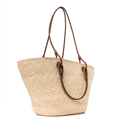 Loewe Calfskin Raffia Paulas Ibiza Medium Anagram Basket Tote Bag Natural Tan 3 of 9