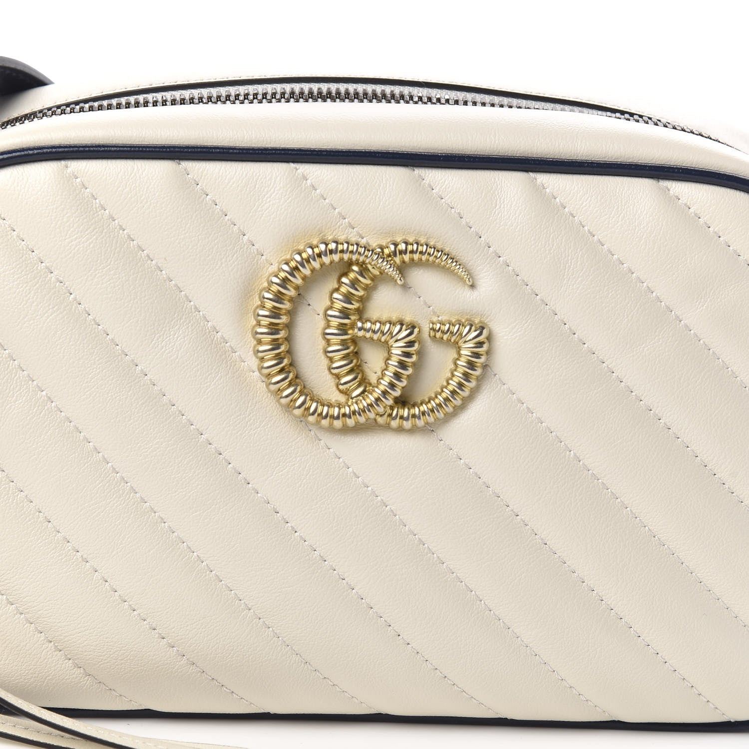 Gucci Vintage Effect Calfskin Matelasse Diagonal Small Torchon GG Marmont Chain Shoulder Bag Mystic White Blue Agata 10 of 10