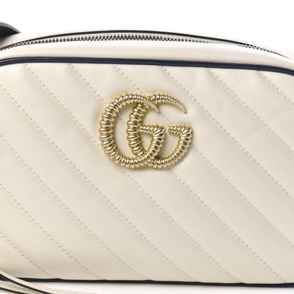 Gucci Vintage Effect Calfskin Matelasse Diagonal Small Torchon GG Marmont Chain Shoulder Bag Mystic White Blue Agata 10 of 10