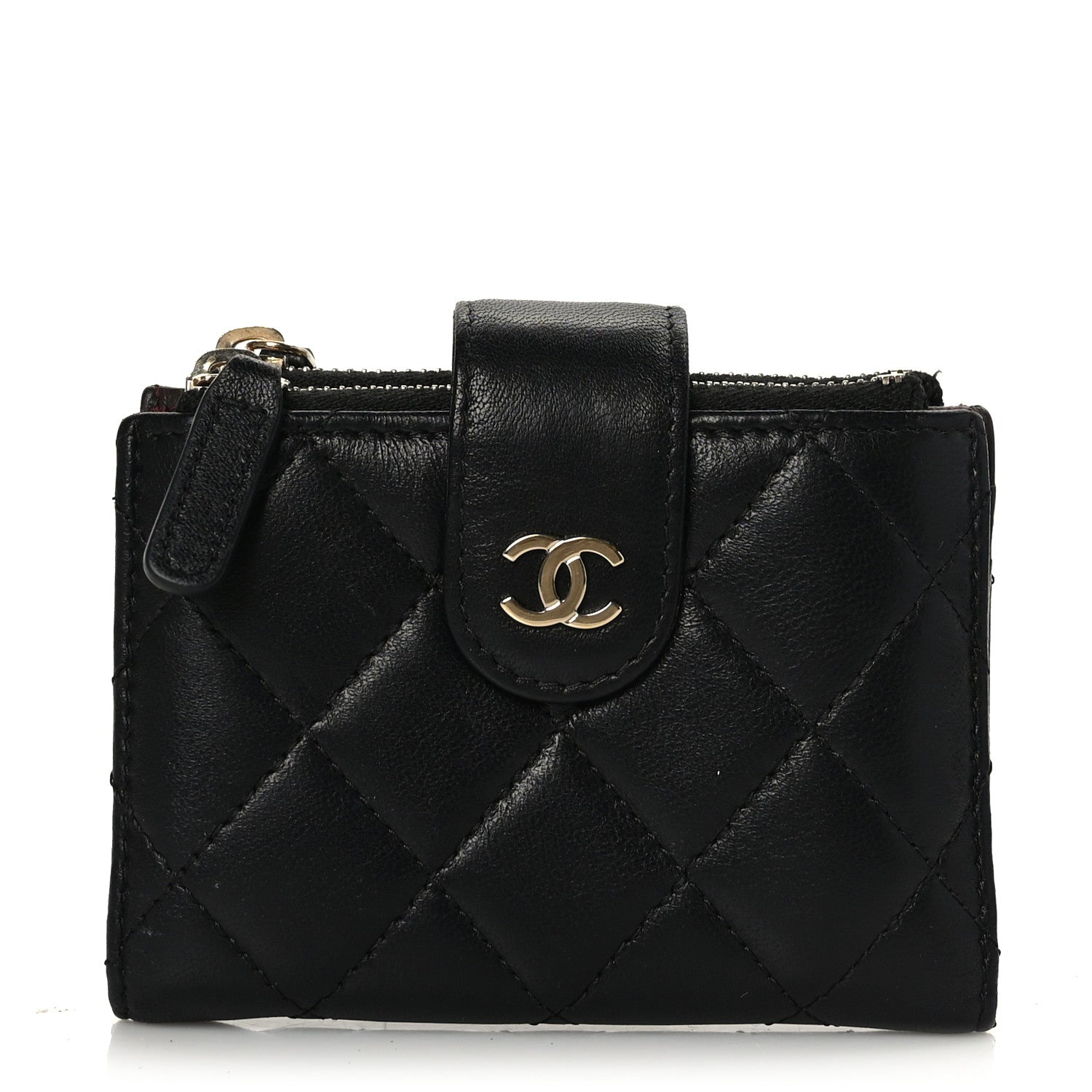 Chanel Lambskin Quilted Compact Zipped Pocket Wallet Black 1 of 9