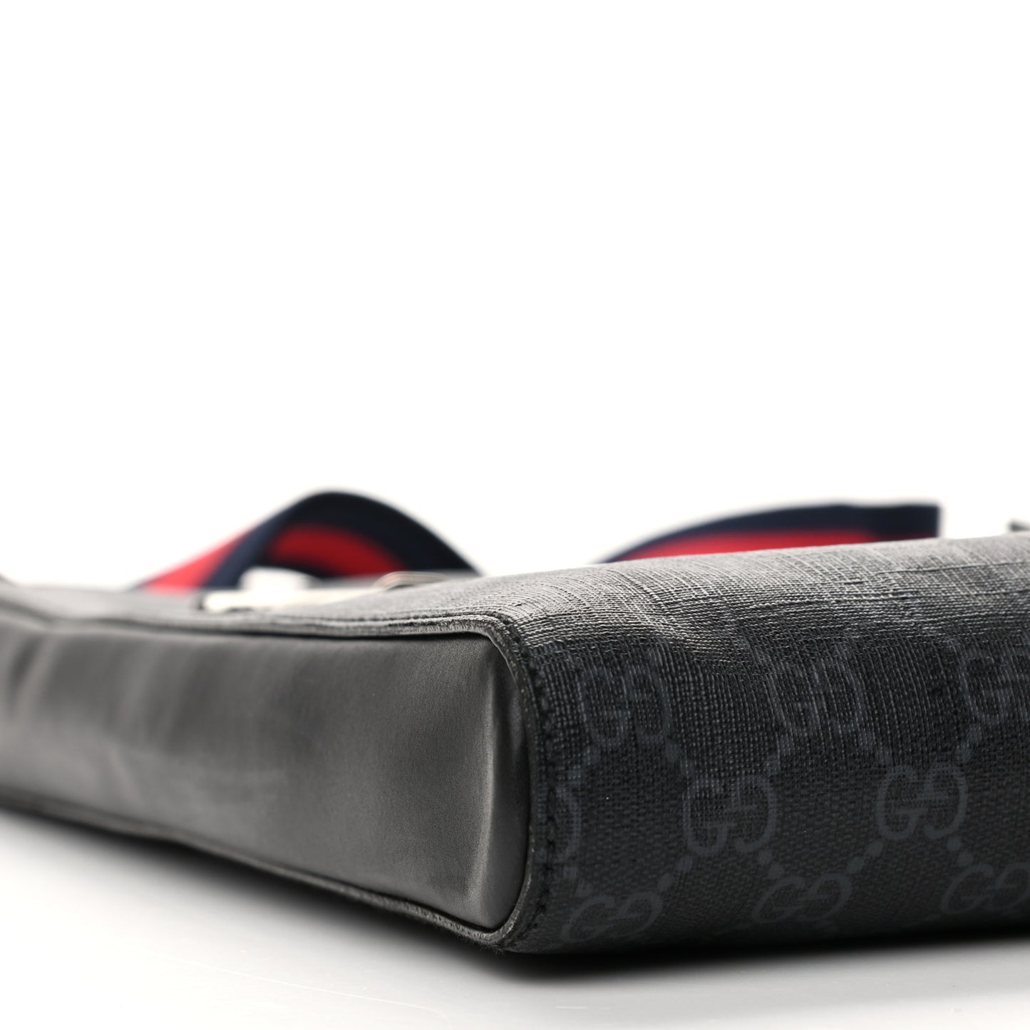 GG Supreme Monogram Appia Calfskin Web Flat Messenger Bag Black Grey
