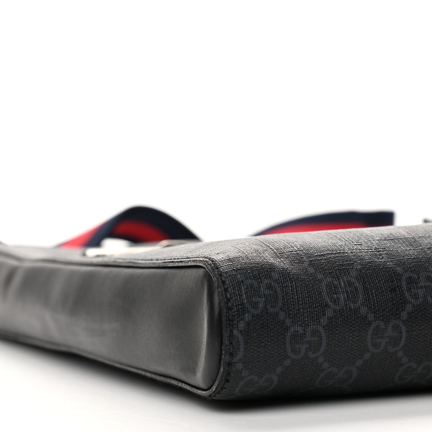 Gucci GG Supreme Monogram Appia Calfskin Web Flat Messenger Bag Black Grey 9 of 12