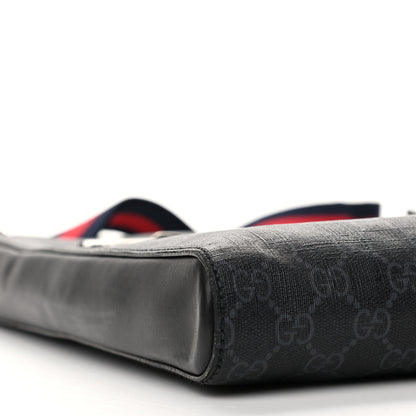 Gucci GG Supreme Monogram Appia Calfskin Web Flat Messenger Bag Black Grey 9 of 12