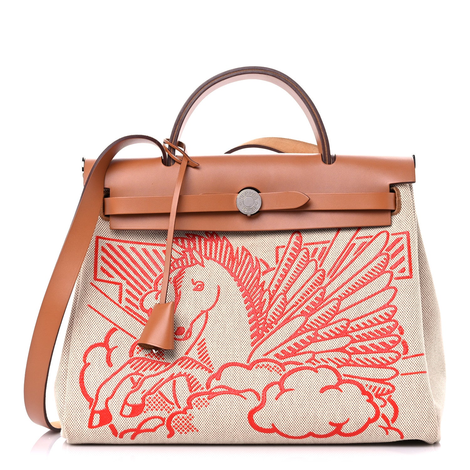 Hermes Vache Hunter Toile Pegase Pop Herbag Zip Retourne 31 PM Capucine Ecru 3 of 13