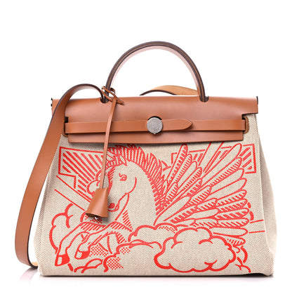 Hermes Vache Hunter Toile Pegase Pop Herbag Zip Retourne 31 PM Capucine Ecru 3 of 13