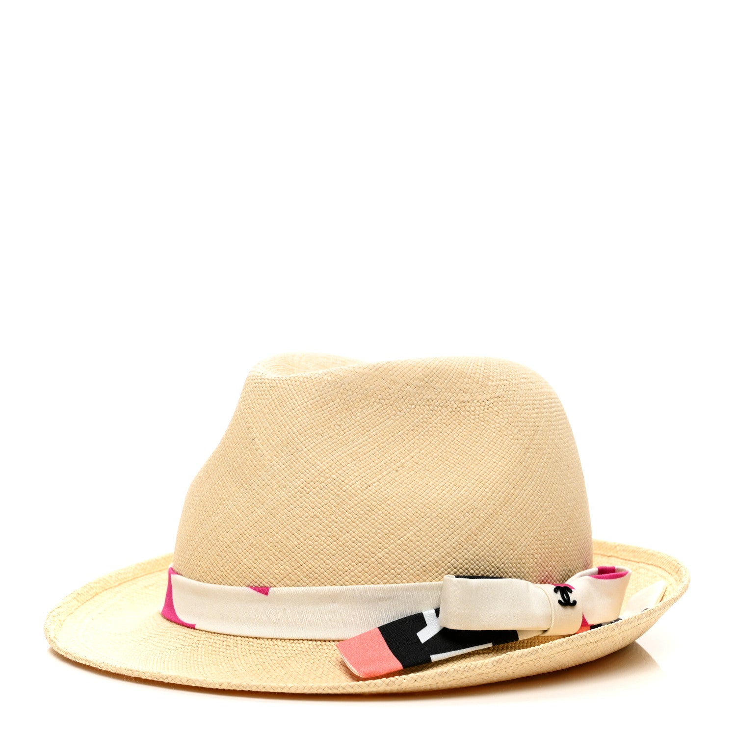 Chanel Straw Ribbon Fedora Hat M Beige Multicolor 1 of 8