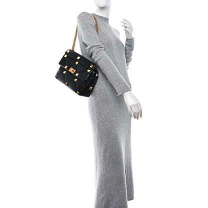 Valentino Garavani Nappa Large Roman Stud Shoulder Bag Black 2 of 8