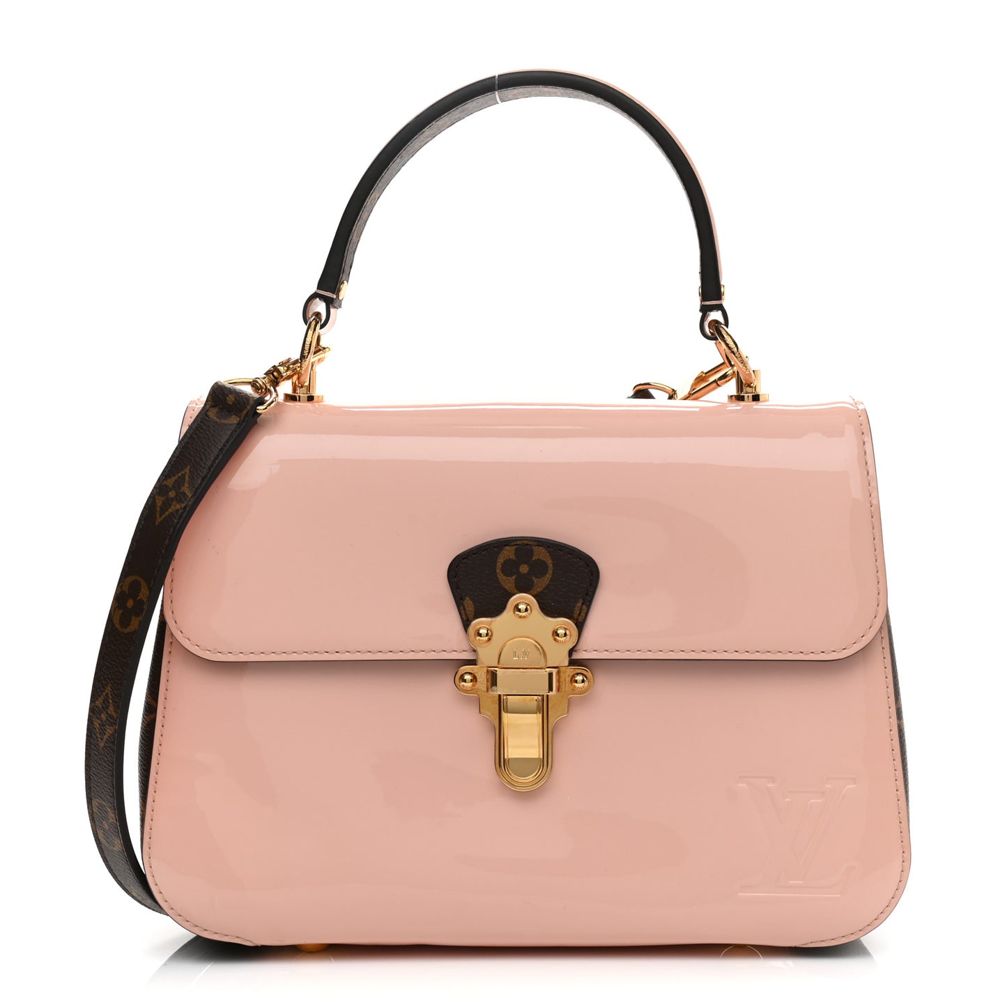 Patent Calfskin Monogram Cherrywood PM Rose Ballerine