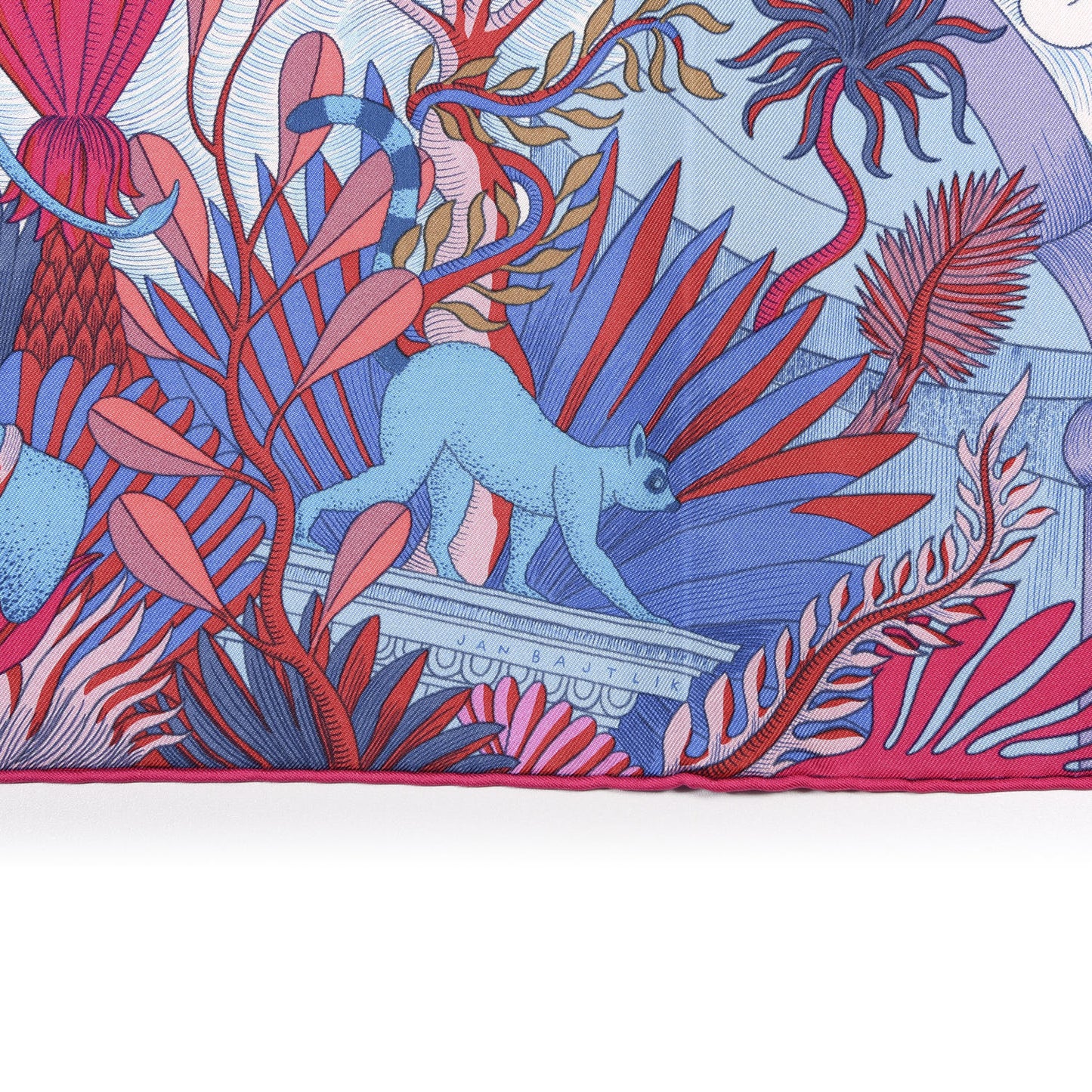 Silk Cosmographia Universalis Scarf 90 Bleu Jean Rose Vif