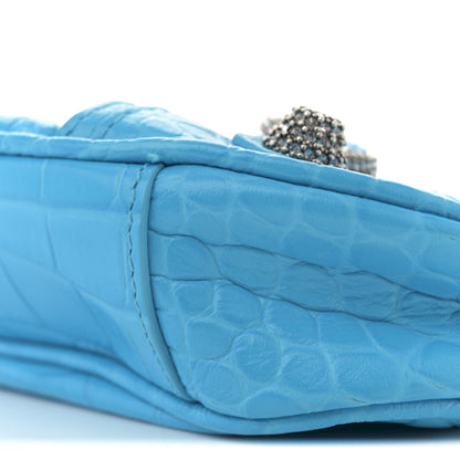 Balenciaga Extra Supple Calfskin Crocodile Embossed Crystal Mini Le Cagole Purse With Chain Cyan 9 of 10