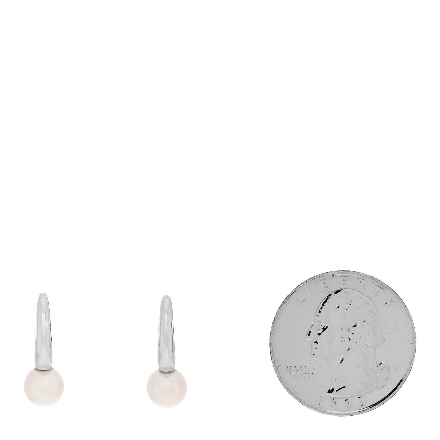 Mikimoto 18K White Gold Akoya Cultured Pearl 6.5mm Classic Elegance Hoop Earrings 2 of 4