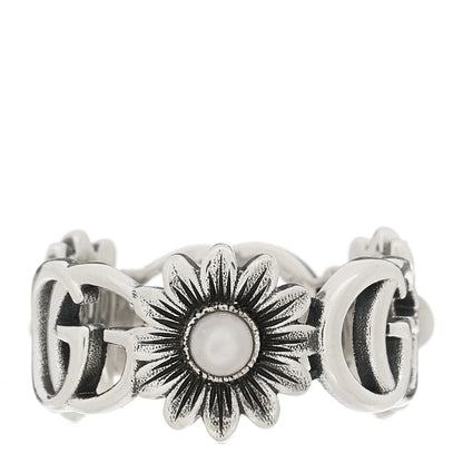 Gucci Sterling Silver Mother of Pearl Double G Marmont Flower Ring 51 5.75 1 of 6