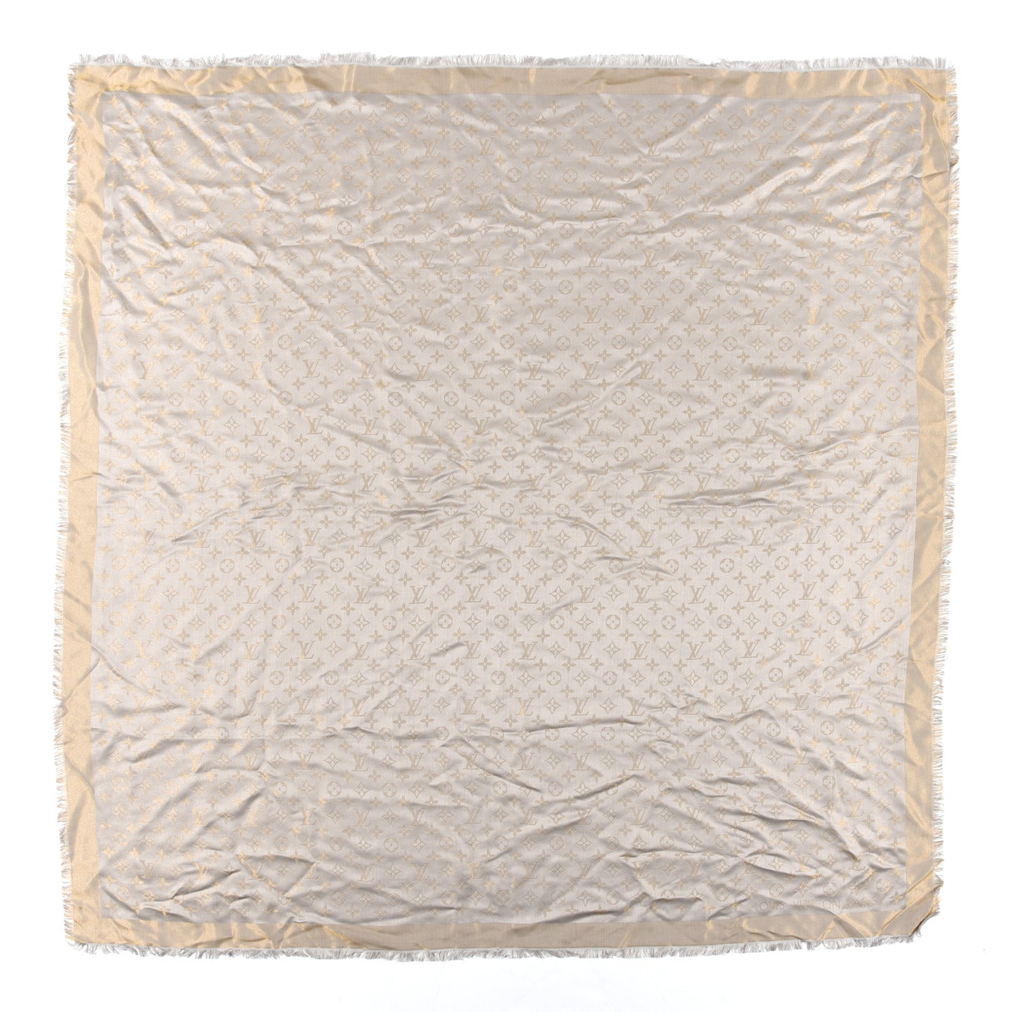 Silk Wool Monogram Shine Shawl Beige