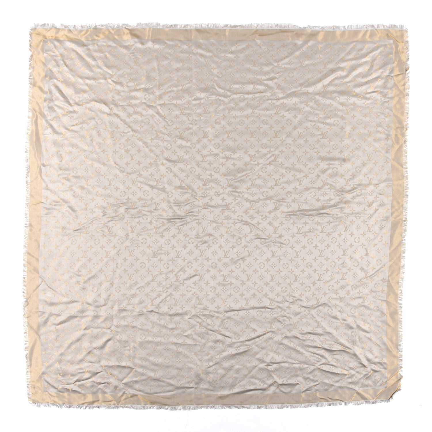 Louis Vuitton Silk Wool Monogram Shine Shawl Beige 1 of 4