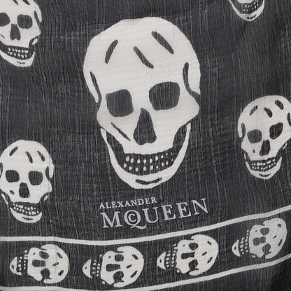 Alexander McQueen Silk Chiffon Skull Scarf Black Ivory 5 of 7