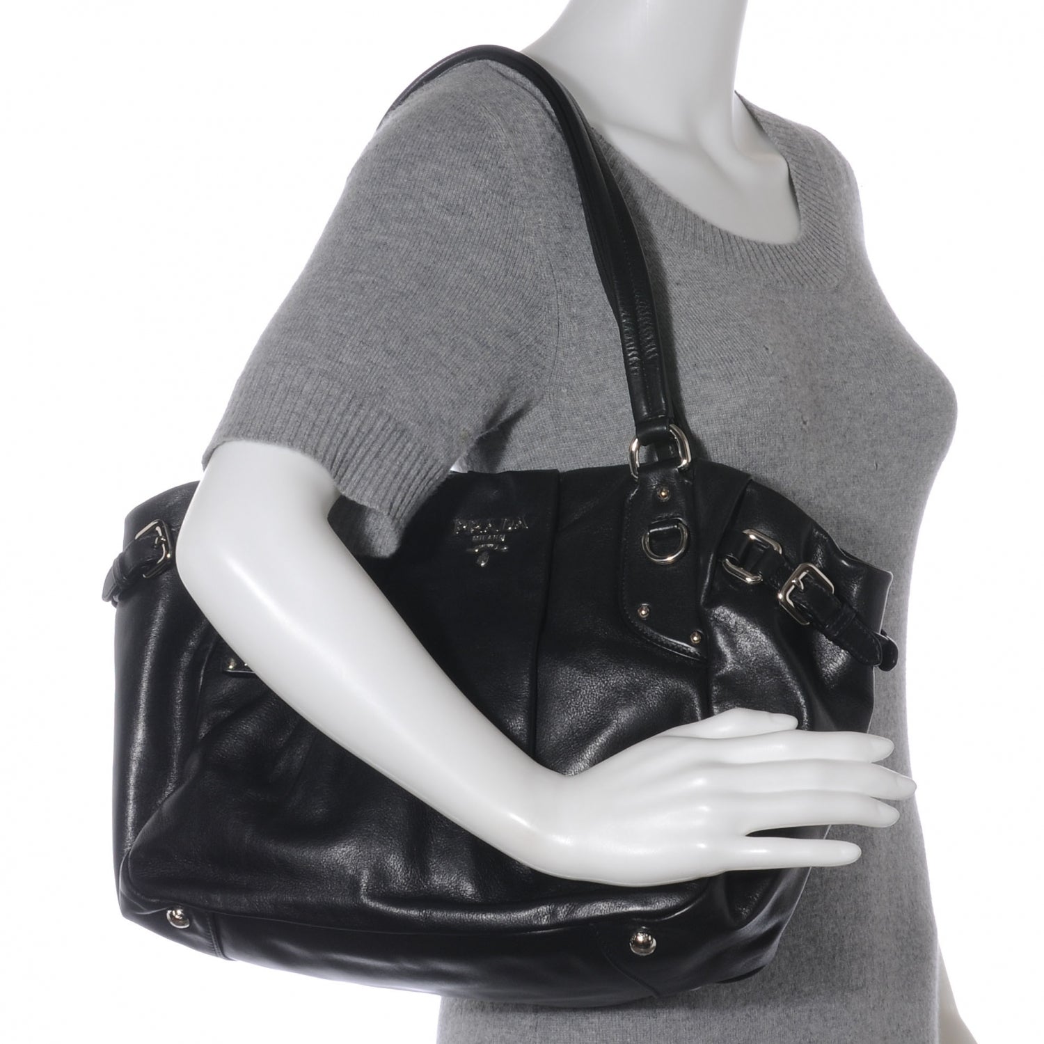 Prada Soft Calf Pleated Hobo Nero Black 2 of 9
