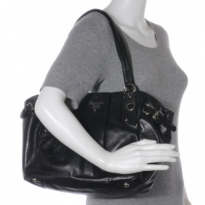 Prada Soft Calf Pleated Hobo Nero Black 2 of 9