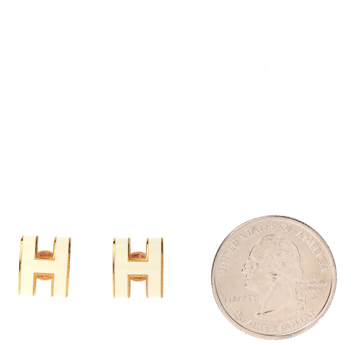 Gold Lacquered Mini Pop H Earrings White