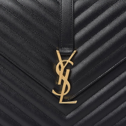 Saint Laurent Grain De Poudre Matelasse Chevron Large Monogram Satchel Black 10 of 10