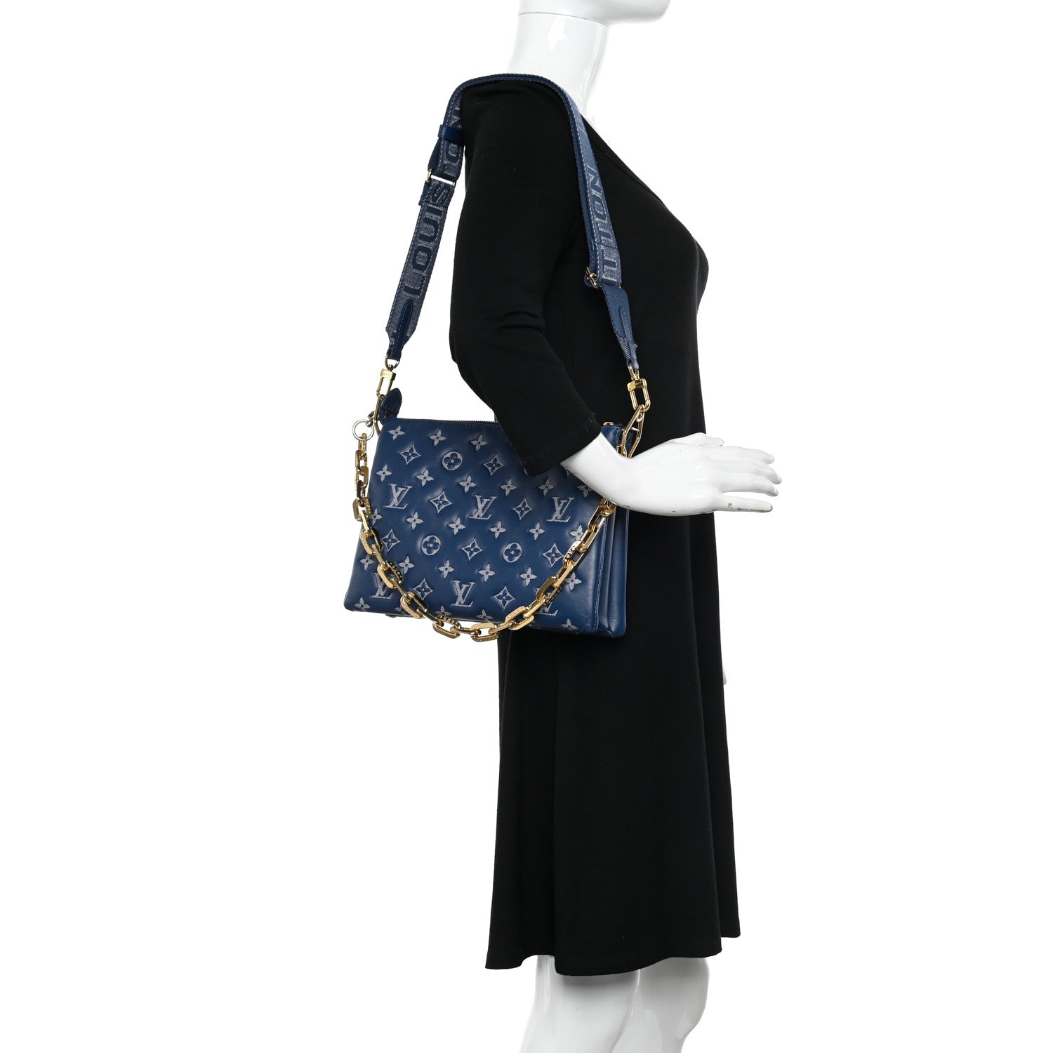 Louis Vuitton Lambskin Embossed Monogram Coussin PM Denim Blue 2 of 12