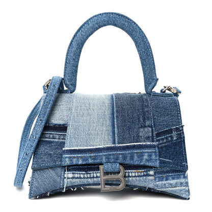 Balenciaga Denim Patchwork Small Hourglass Top Handle Bag Washed Blue 1 of 10