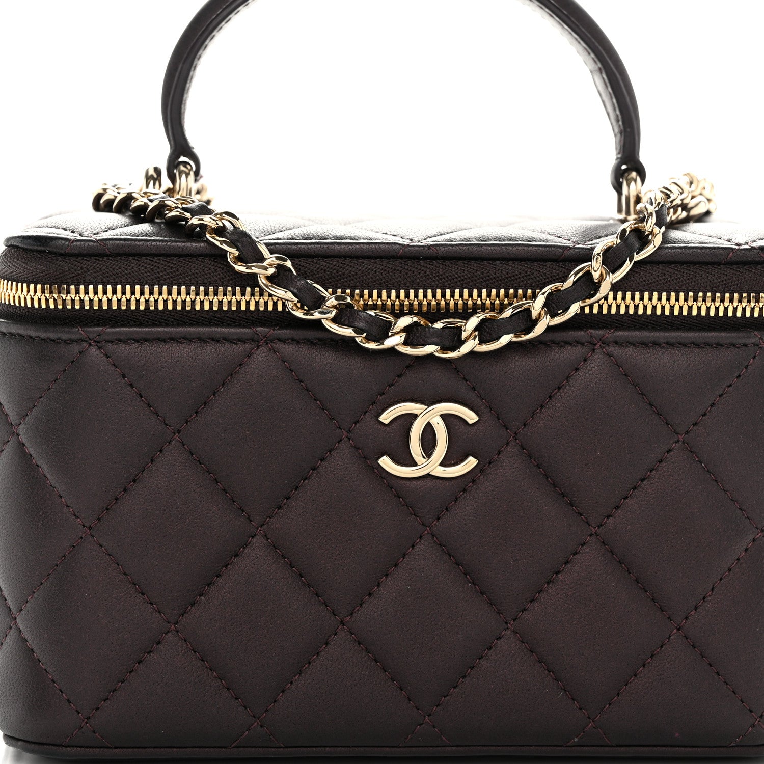 Chanel Iridescent Lambskin Quilted Small Top Handle Vanity Case With Chain Burgundy 8 of 11