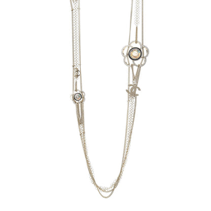 Chanel Resin Crystal CC Camellia Long Necklace Gold 3 of 4