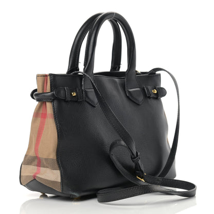 Burberry Grainy Calfskin House Check Small Banner Tote Black 2 of 15