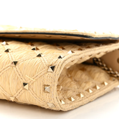 Valentino Garavani Raffia Lambskin Rockstud Spike Wallet on Chain Naturale 9 of 9