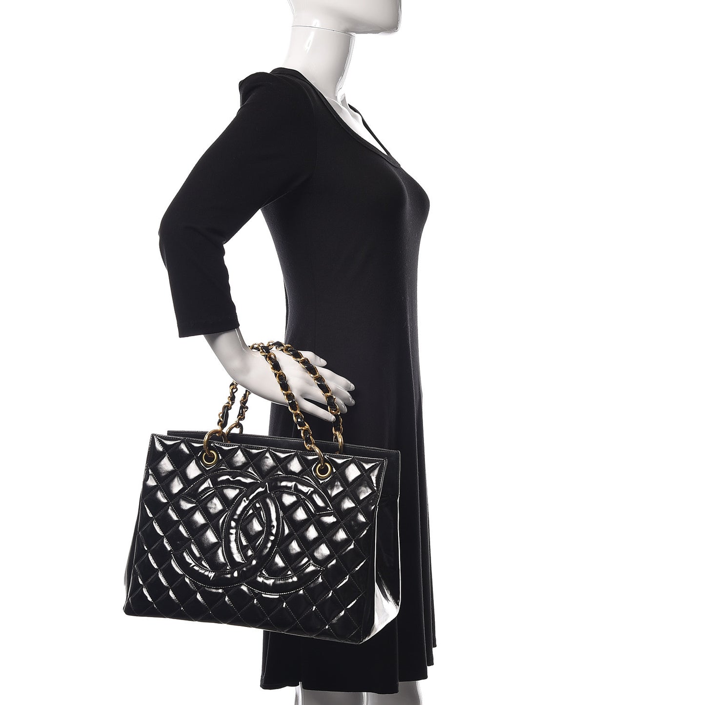 Glazed Calfskin Quilted Tote Black