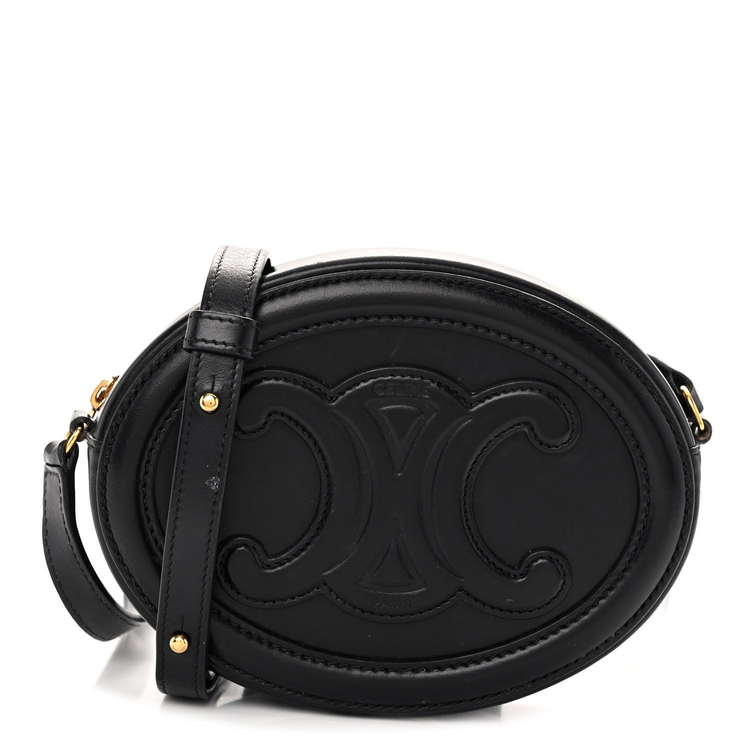 Celine Smooth Calfskin Cuir Triomphe Oval Bag Black 1 of 12