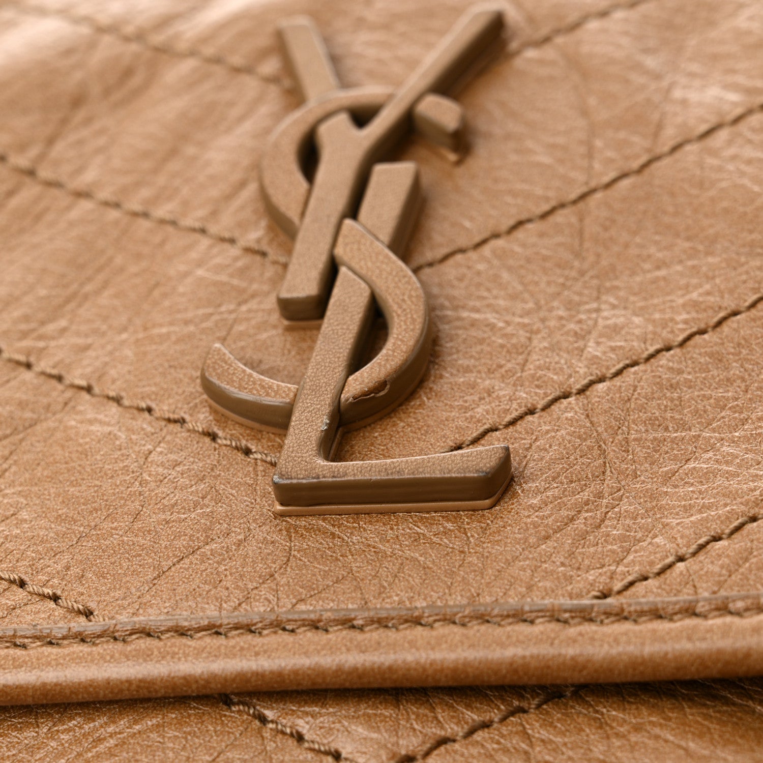Saint Laurent Crinkled Calfskin Matelasse Monogram Medium Niki Chain Satchel Natural Tan 12 of 12