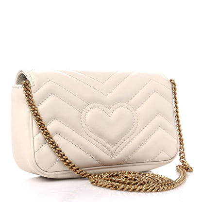 Gucci Calfskin Matelasse Super Mini GG Marmont Shoulder Bag White 3 of 11