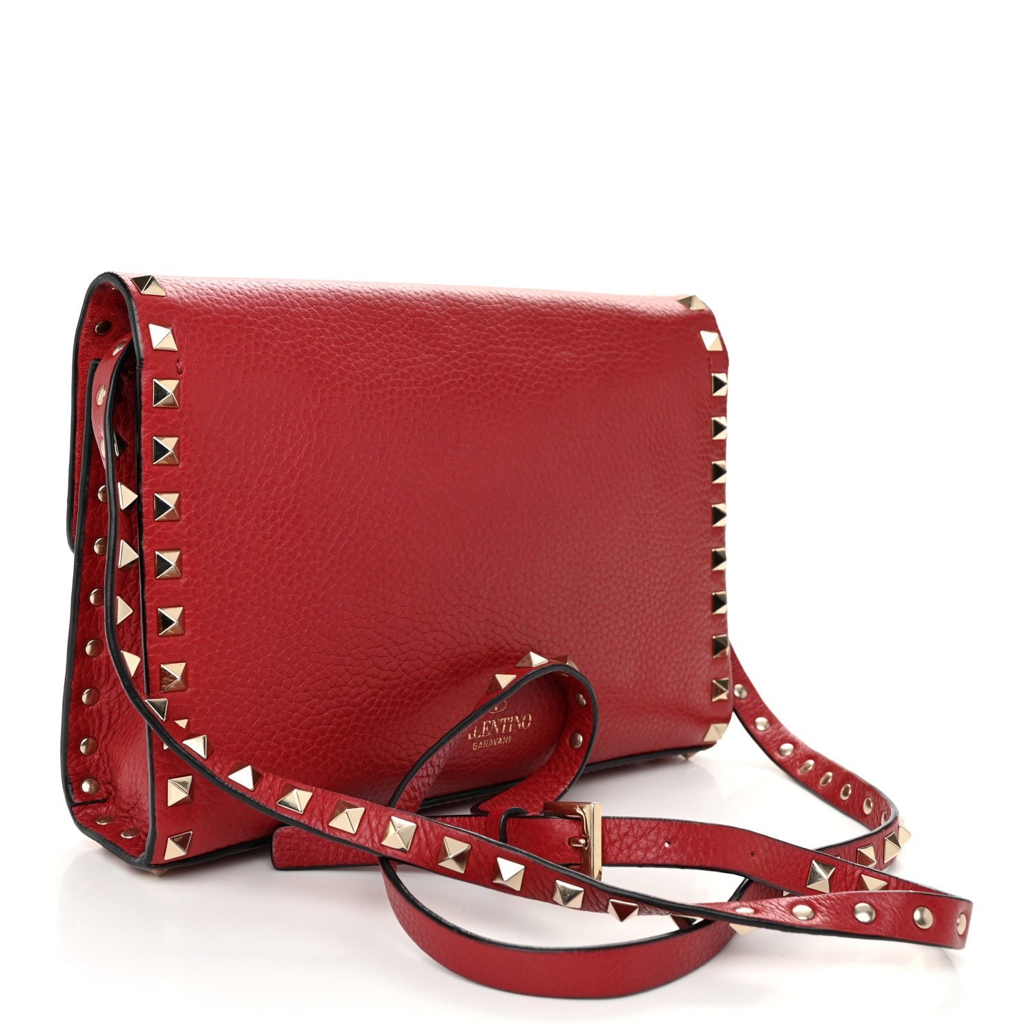 Valentino Garavani Pebbled Calfskin Medium Rockstud Flip Lock Crossbody Bag Rouge Pur 3 of 11