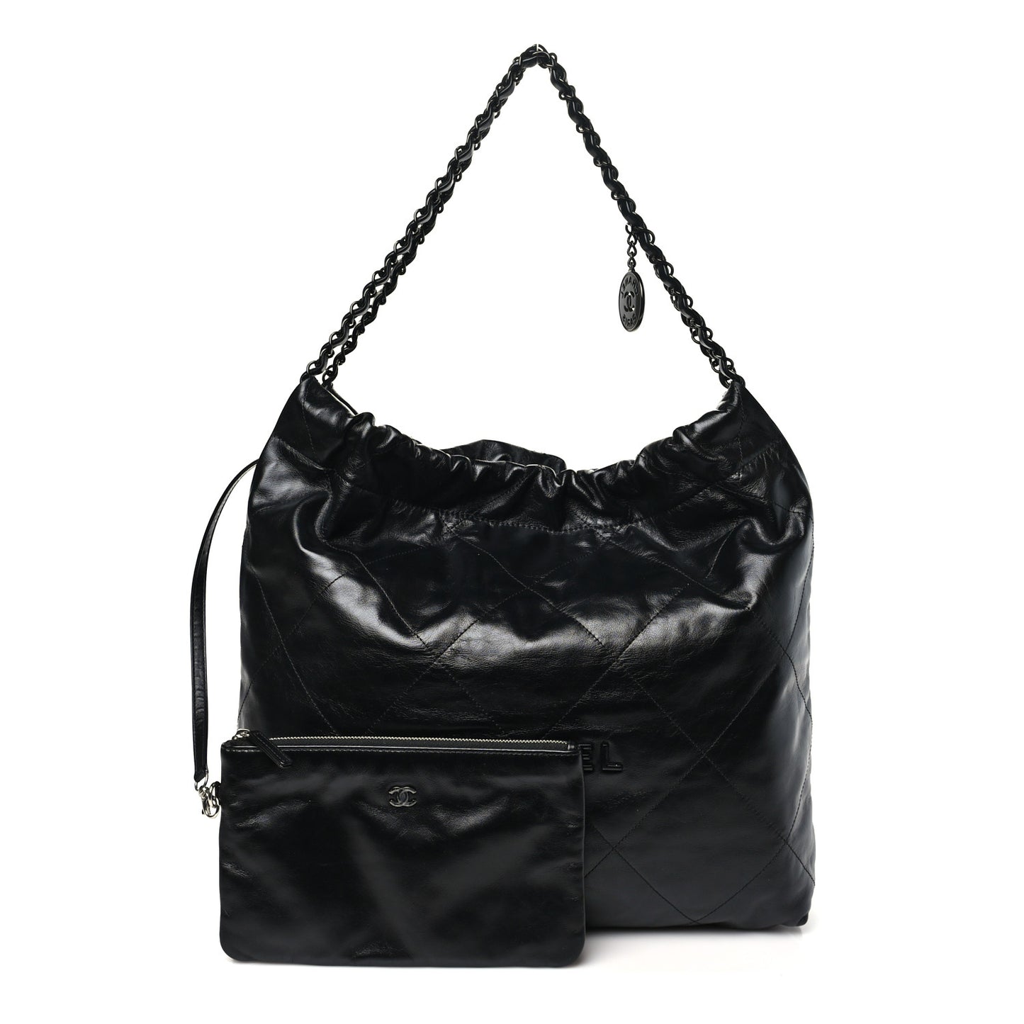 Shiny Calfskin Quilted Large Chanel 22 So Black