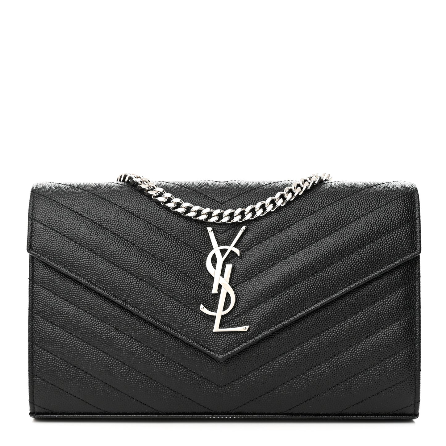 Grain De Poudre Matelasse Chevron Monogram Chain Wallet Black