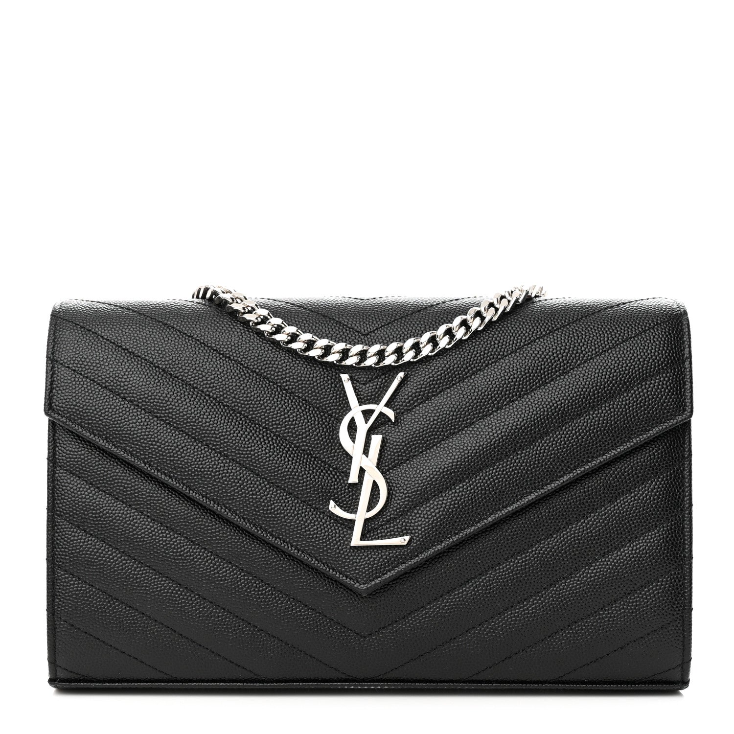 Saint Laurent Grain De Poudre Matelasse Chevron Monogram Chain Wallet Black 1 of 10