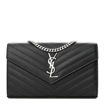 Saint Laurent Grain De Poudre Matelasse Chevron Monogram Chain Wallet Black 1 of 10
