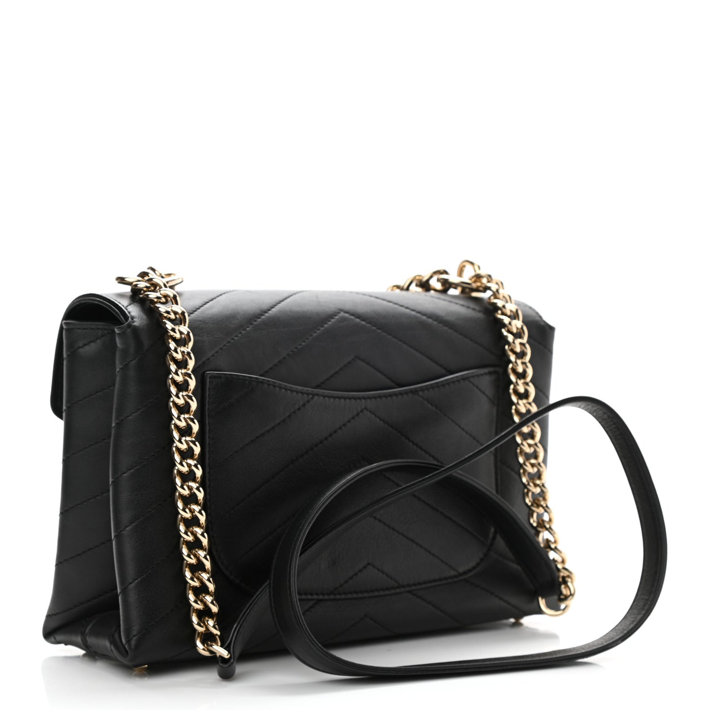 Calfskin Chevron Stitched Small Coco Flap Bag Black