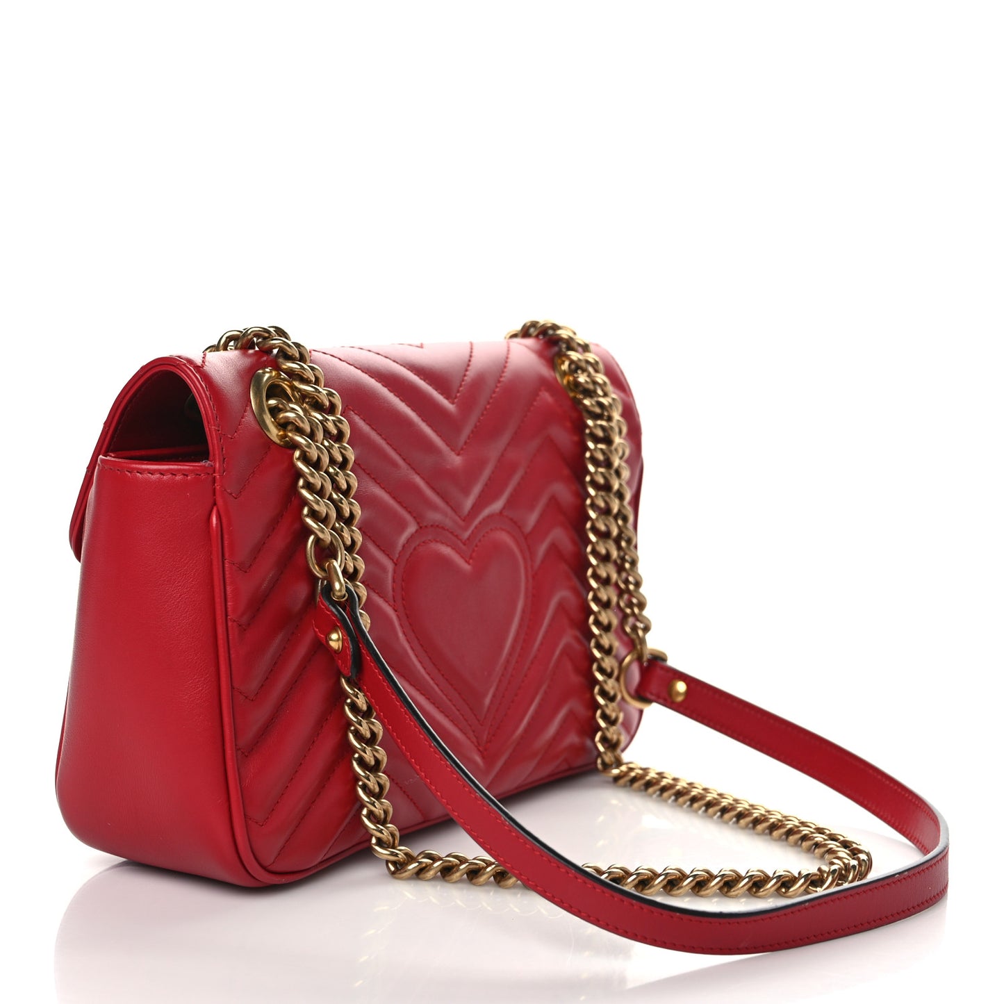 Calfskin Matelasse Small GG Marmont Shoulder Bag Hibiscus Red