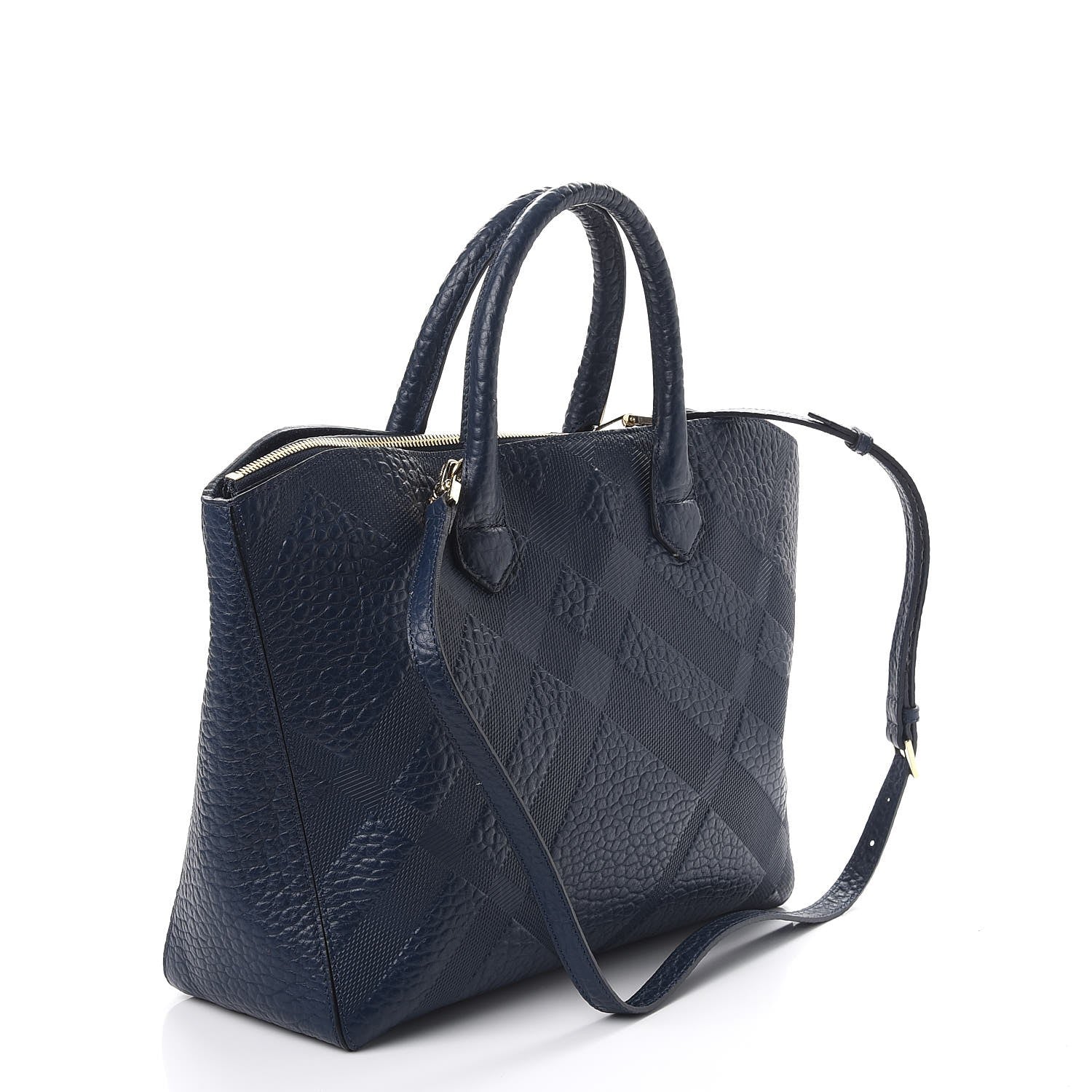 Burberry Heritage Grain Check Embossed Medium Dewsbury Tote Blue Carbon 4 of 10