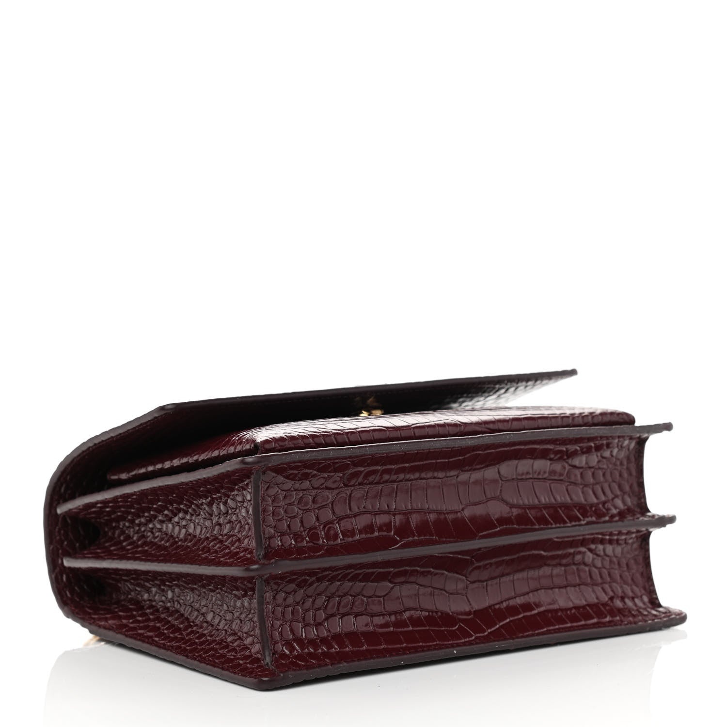 Saint Laurent Calfskin Crocodile Embossed Medium Monogram Sunset Rouge Legion 3 of 8