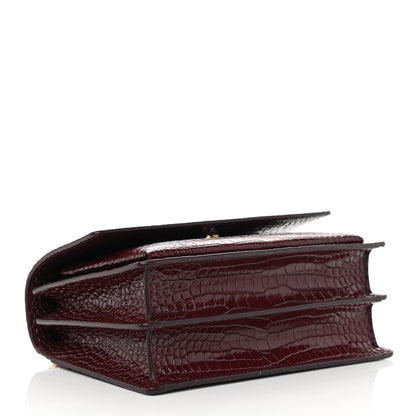 Saint Laurent Calfskin Crocodile Embossed Medium Monogram Sunset Rouge Legion 3 of 8