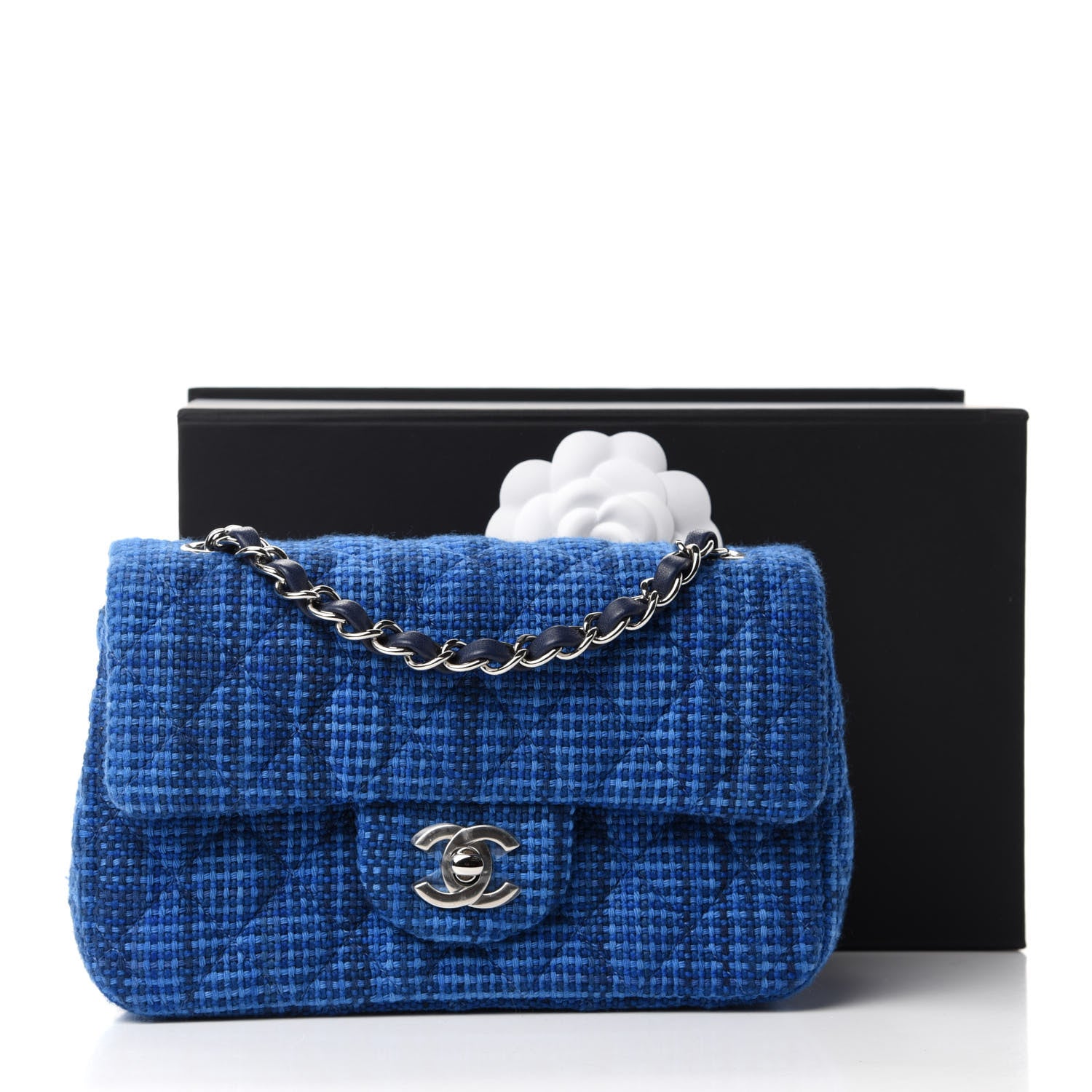 Chanel Tweed Quilted Mini Rectangular Flap Navy Blue 11 of 11